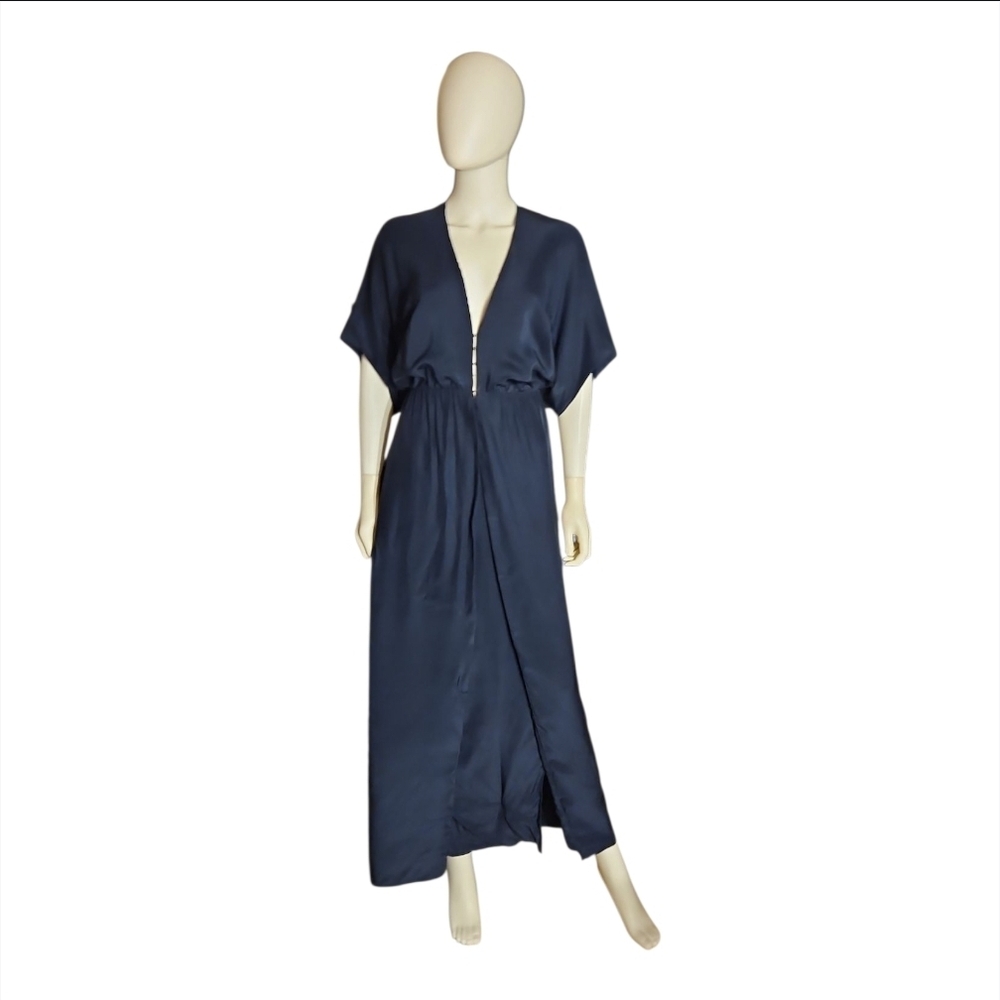 RHODE | Blue Deep V Plunge Wrap Maxi Dress US 6 Short Sleeve